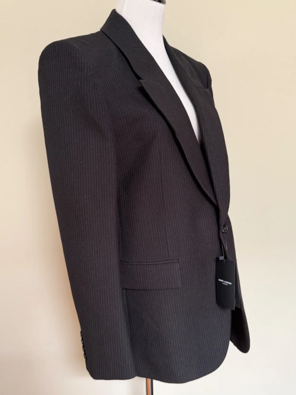 Saint Laurent YSL Black Micro Pinstripe Wool Tailleur Blazer Jacket